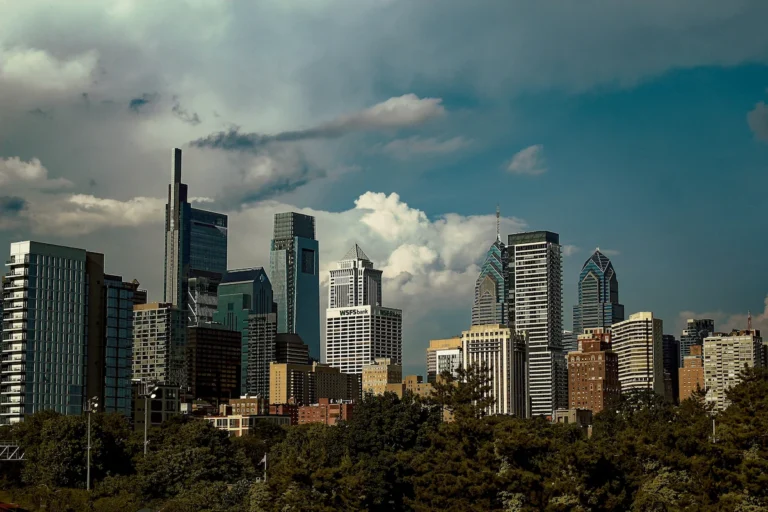Amerikansk skyline med skyskrabere